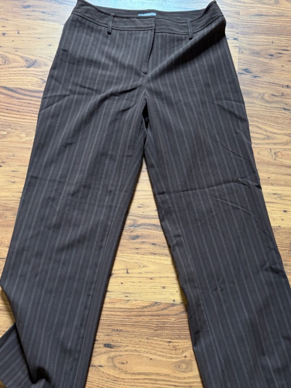 Women’s Size 10 Brown Pinstripe Dress Pants - Classic Straight Leg Stretch
